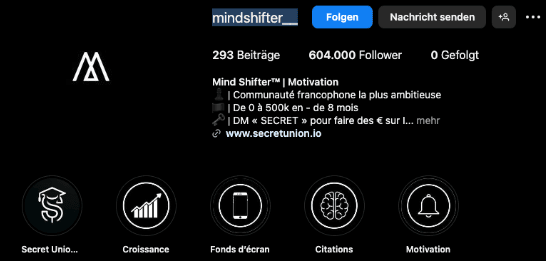 @mindshifter Instagram profile showing 604K followers