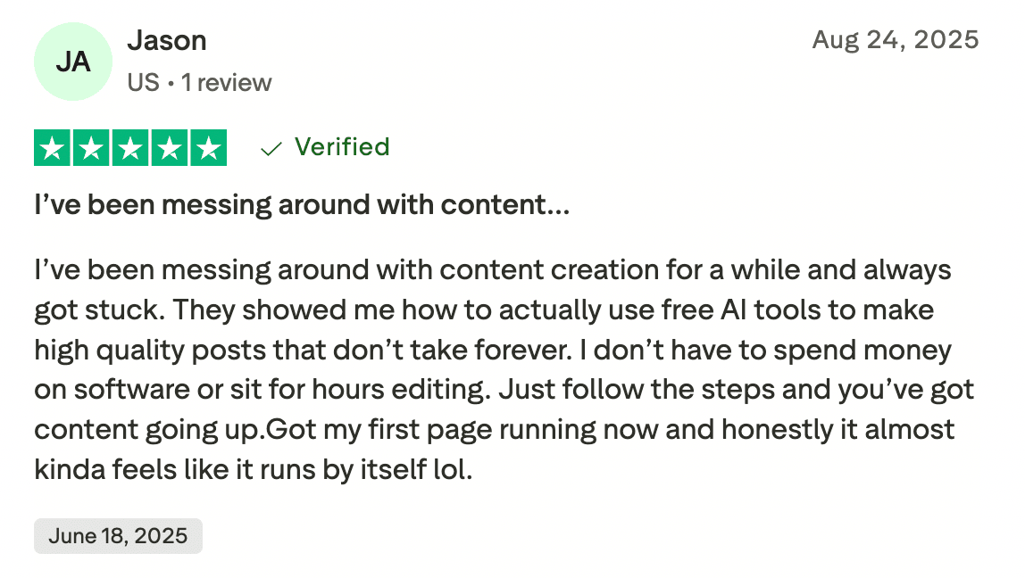 TrustPilot review from Jason A, 5 stars, verified
