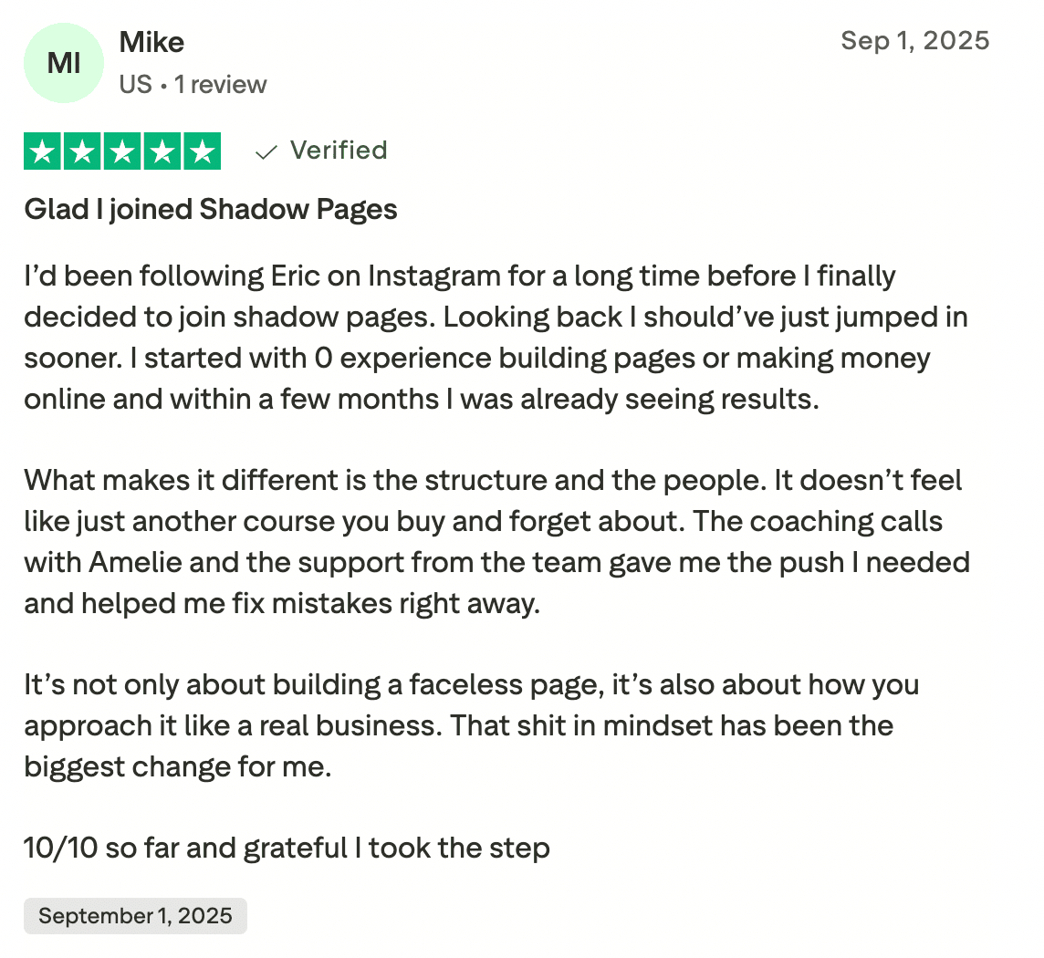 TrustPilot review from Mike, 5 stars, verified