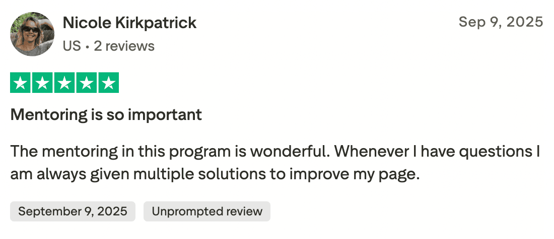 TrustPilot review from Nicole Kirkpatrick, 5 stars, verified