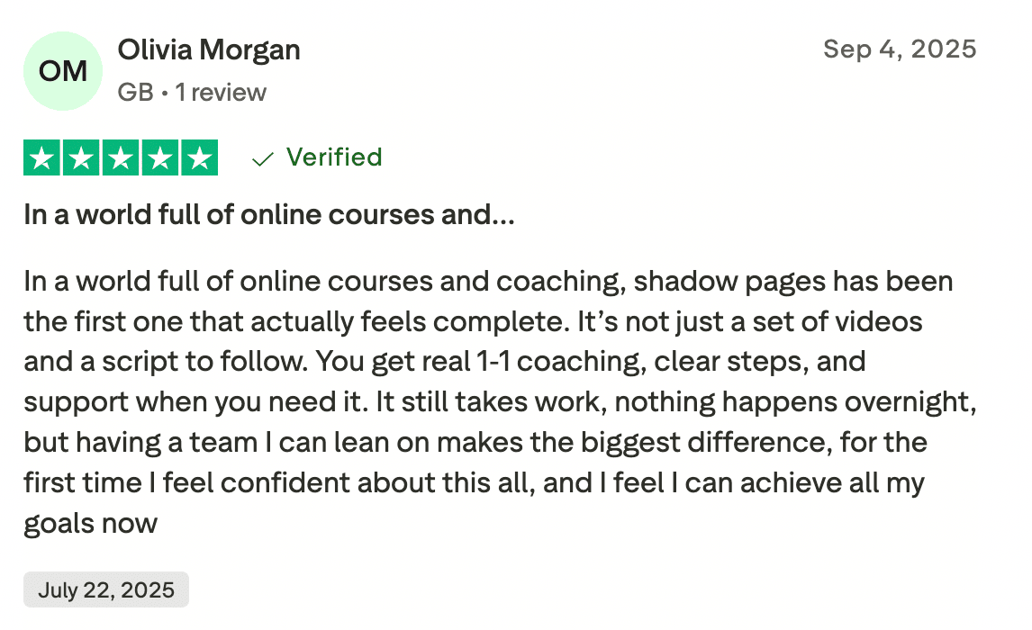 TrustPilot review from Olivia Morgan, 5 stars, verified