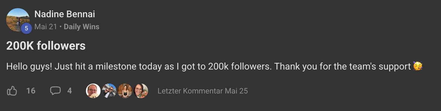 Skool post from Nadine Bennai: just hit 200K followers